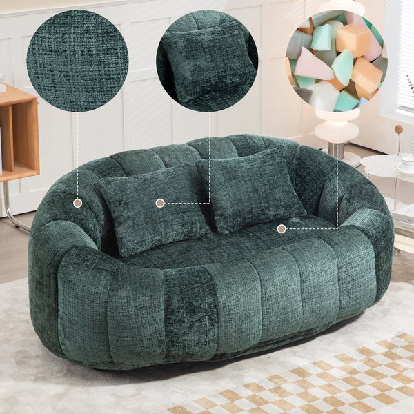 English Elm Bean Bean Bag Sofa High-Density Memory Foam Two-Seater Lounger High Back Chenille Cozy Support Emerald W395P181435