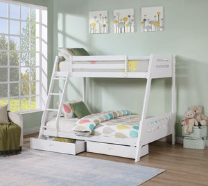 English Elm Transitional Twin-Over-Full Bunk Bed With Under-Bed Drawers, White Finish & Reversible Ladder Design B2741S00269-GIGA