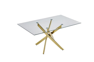 English Elm Modern Tempered Glass Dining Table with Gold Iron Frame for Home or Office Golden W3590S00004