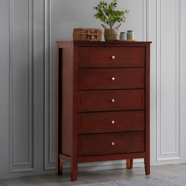English Elm Daniel Assembled 5-Drawer Chest with English Dovetail Drawers, Metal Hardware & Solid Wood Frame Cherry 51 L x 34 W x 18 H B078P400741