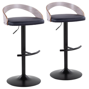 English Elm Grotto Adjustable Barstool Set Of 2 - Modern Swivel Design In Black Metal & Grey Wood For Home Bars B202S00906
