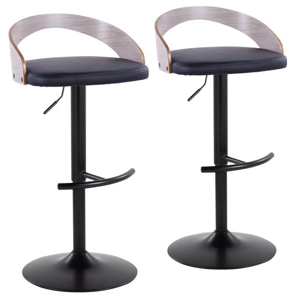 English Elm Grotto Adjustable Barstool Set Of 2 - Modern Swivel Design In Black Metal & Grey Wood For Home Bars B202S00906