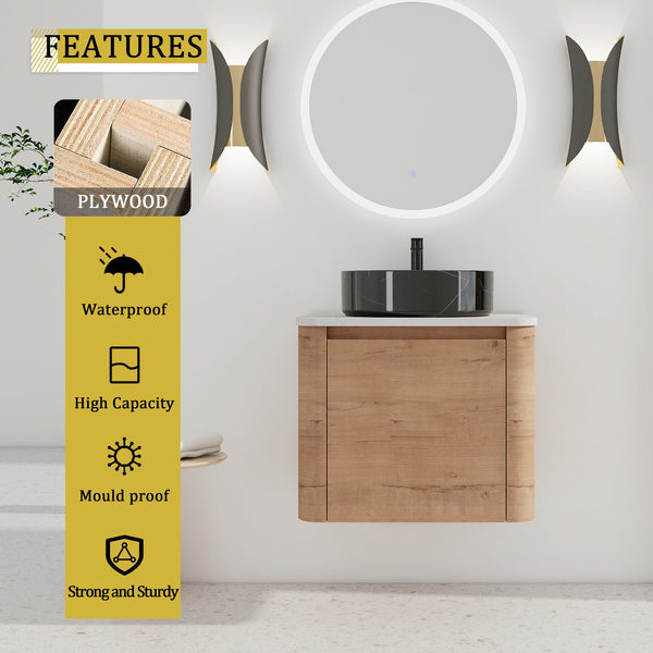 English Elm 24'' Wall-Mounted Bathroom Vanity With Ceramic Sink, Soft-Close Door & Space-Saving Design For Style W999S00396