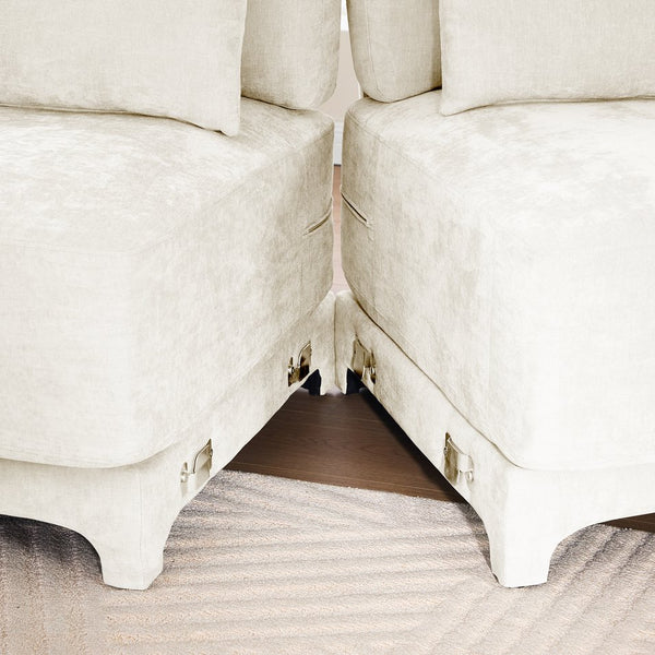 English Elm Four-Seater Chenille Sofa - Ergonomic Design, Solid Wood Frame, Lumbar Pillows, Stylish Beige Comfort W714S01200