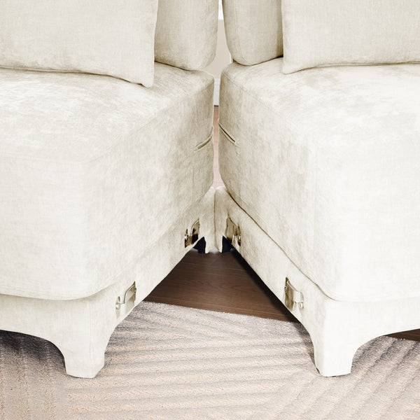 English Elm Two-Seater Sofa In Chic Beige Chenille With Ottomans & Lumbar Pillows For Ultimate Comfort & Style W714S01195-GIGA