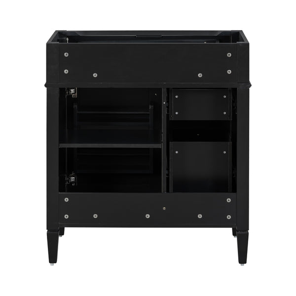 English Elm 30'' Modern Bathroom Vanity Cabinet with Roman Legs, 3 Drawers, Adjustable Shelf, Tip-Out Drawer, Durable MDF/Solid Wood Black N710P236988B