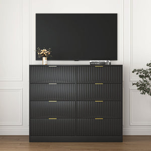English Elm Modern Six Drawer Chest with Wavy Textured Fronts Sleek Matte Storage for Any Room Black W409P307537