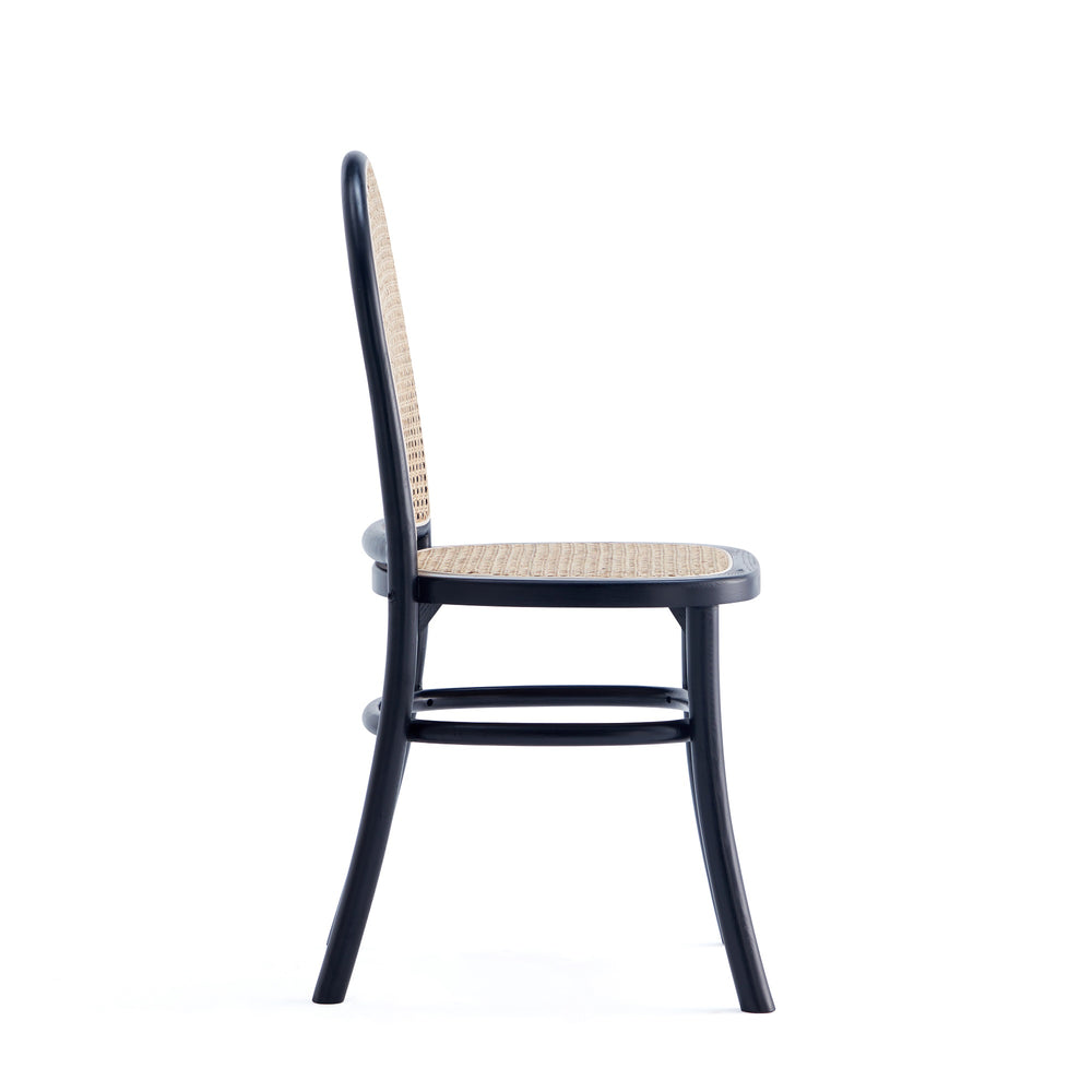 English Elm Paragon Solid Wood Dining Chair with Natural Cane Back, Tall Round Design, Cushioned Seat Included Black+Grey B365P400007