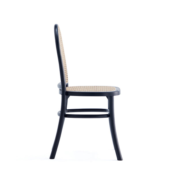 English Elm Paragon Solid Wood Dining Chair with Natural Cane Back, Tall Round Design, Cushioned Seat Included Black+Grey B365P400007