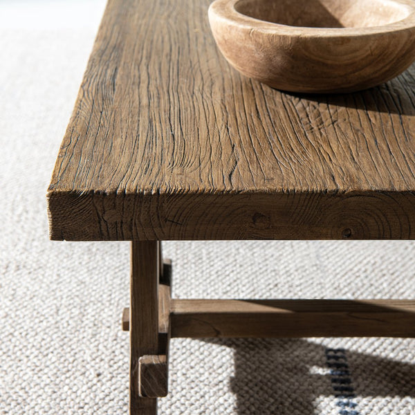 English Elm Hawthorne Reclaimed Elm Trestle Coffee Table Solid Wood Farmhouse Living Room Accent Brown B2719P474449