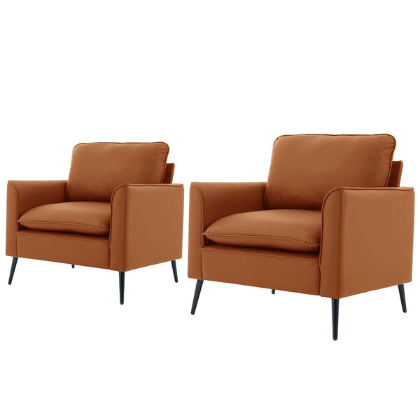 English Elm TS Cat paw leather upholstered sofa modern Nordic retro lounge chair with breathable faux-leather comfort pillows Brown W2311P345746