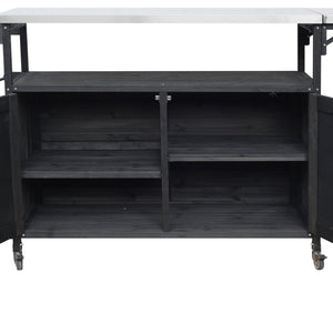 English Elm Foldable Outdoor Kitchen Cart with Stainless Worktop Fir Wood Frame and Lockable Wheels Black N719P380279B
