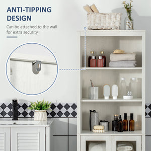 English Elm kleankin Tall Bathroom Cabinet with Glass Doors & 3-Tier Shelves, Freestanding Linen Tower, White W2225P173987