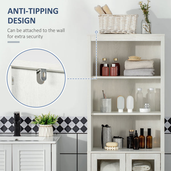 English Elm kleankin Tall Bathroom Cabinet with Glass Doors & 3-Tier Shelves, Freestanding Linen Tower, White W2225P173987