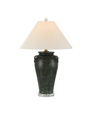 Currey & Company Junko Green Table Lamp - Artisanal Terracotta Design With Antique Brass, Crystal Base & Elegant Shade Green Terracotta ,Optic Crystal 6000-1032-currey-company