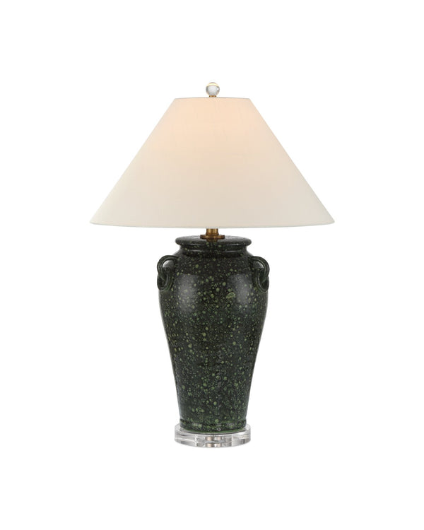 Currey & Company Junko Green Table Lamp - Artisanal Terracotta Design With Antique Brass, Crystal Base & Elegant Shade Green Terracotta ,Optic Crystal 6000-1032-currey-company