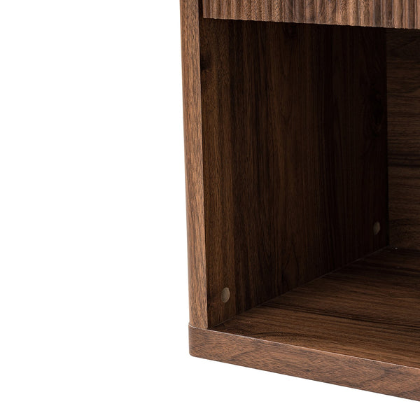 English Elm Night Stand with Fluted Drawer Open Shelf Mid Century Modern Bedside Table for Bedroom W3417P388722