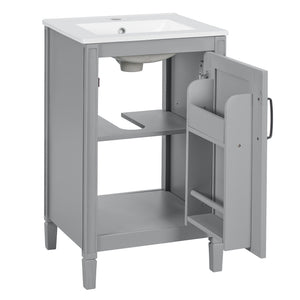 English Elm 20" Gray Bathroom Vanity with Ceramic Sink, Soft-Close Door, U-Shaped Adjustable Shelf & Door Storage Rack for Small Spaces N729P299364E