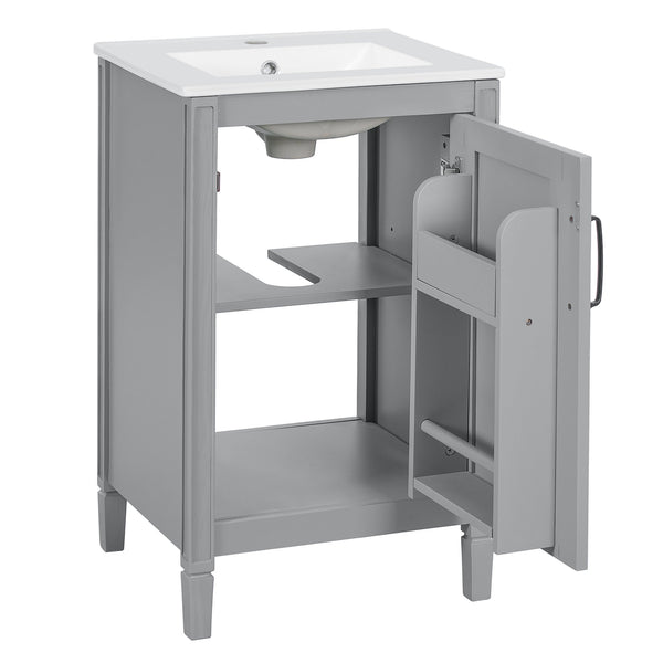 English Elm 20" Gray Bathroom Vanity with Ceramic Sink, Soft-Close Door, U-Shaped Adjustable Shelf & Door Storage Rack for Small Spaces N729P299364E