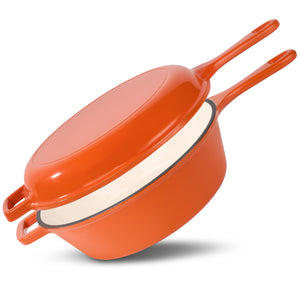English Elm Enameled Cast Iron Skillets Dutch Oven Set 3QT + 1.5QT – Durable Heat-Retaining, Versatile Cookware Orange T3950P399255