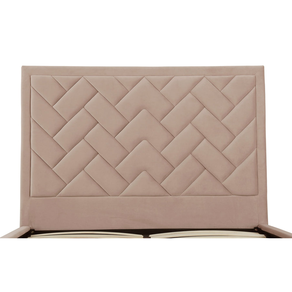 English Elm Crosby Velvet Queen Bed: Elegant Nude Upholstery, Chevron-Stitched Headboard & Easy Assembly Support B365S00040