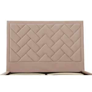 English Elm Crosby Velvet Queen Bed: Elegant Nude Upholstery, Chevron-Stitched Headboard & Easy Assembly Support B365S00040