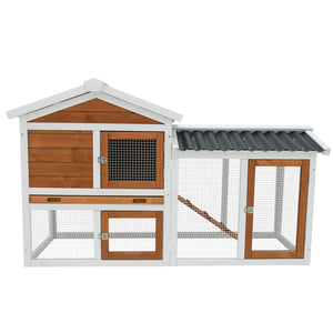 English Elm 58" Fir Wood Rabbit Hutch Waterproof Roof Galvanized Tray Small Pet Enclosure W1431P341314