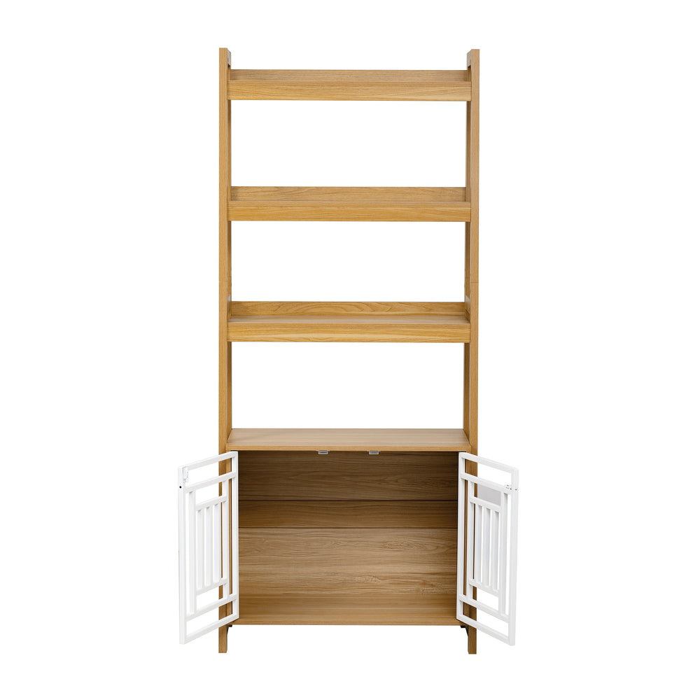 English Elm Modern 2 IN 1 Dog Furniture Leaning Ladder Bookshelf with Hidden Kennel, Walnut Mid-Century Storage for Dogs up to 50lbs N843P256446W