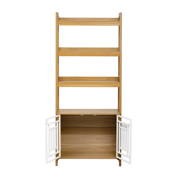 English Elm Modern 2 IN 1 Dog Furniture Leaning Ladder Bookshelf with Hidden Kennel, Walnut Mid-Century Storage for Dogs up to 50lbs N843P256446W