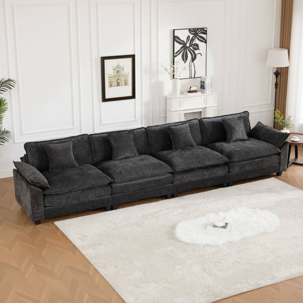 English Elm Wider Armrest 3-Seat Sectional Sofa - Modern Modular Design, Cloud-Like Comfort, Chenille Fabric, Black W1143S00043-GIGA