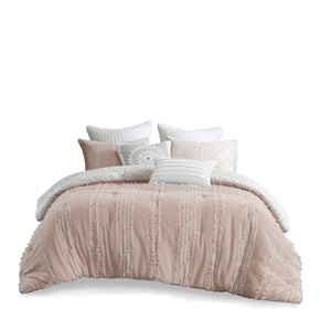 English Elm 3 Piece INK+IVY Kara Cotton Jacquard Comforter Set King/Cal King Blush Ivory OEKO-TEX 250gsm B03596419