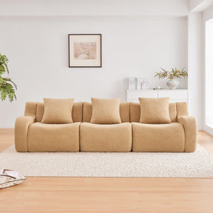 English Elm Boneless Sofa: Plush 3-Seat Camel Teddy Fabric With Non-Slip Base, Stylish Curved Armrests & Comfort W714S01431