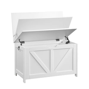 English Elm Storage Bench with Hinged Lid White Retro Box Organizer for Entryway or Bedroom Foot W3151P449053