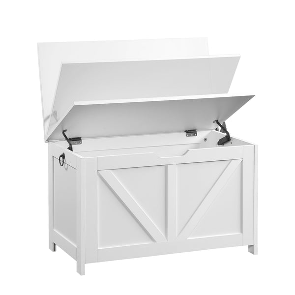 English Elm Storage Bench with Hinged Lid White Retro Box Organizer for Entryway or Bedroom Foot W3151P449053