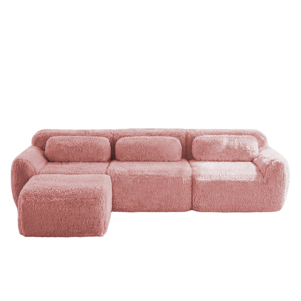 English Elm L-shaped Plush Modular Sectional Sofa with Ottoman and High Resilience Foam Seating Pink W714S01559