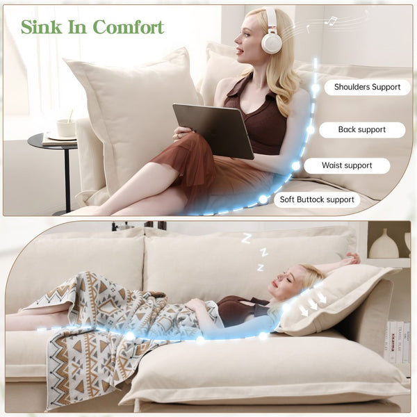 English Elm Slipcovered 2-Seater Sofa Set With Ottomans – Versatile Chenille Sleeper Sofa For Cozy Living Rooms W3041S00145-GIGA