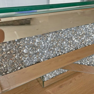 English Elm Modern Glam Square Coffee Table with Mirrored Tiers and Faux Crystal Diamond Inlay W3836P370271