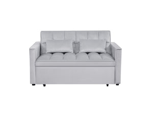English Elm 54inch Flannel Sleeper Sofa with Double Armrests and Pouch, Adjustable Backrest Converts to Bed Silver grey W1410P251903