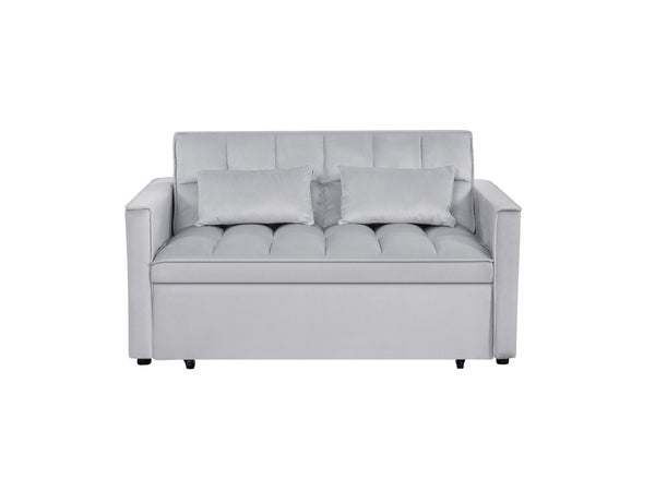 English Elm 54inch Flannel Sleeper Sofa with Double Armrests and Pouch, Adjustable Backrest Converts to Bed Silver grey W1410P251903