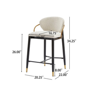 English Elm Counter Stools Set of 2 Matte Black Metal Frame Gold Tipped Legs Kitchen Island Seating Beige N771P405166M