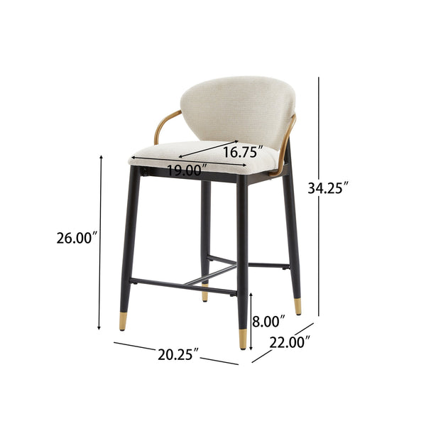 English Elm Counter Stools Set of 2 Matte Black Metal Frame Gold Tipped Legs Kitchen Island Seating Beige N771P405166M