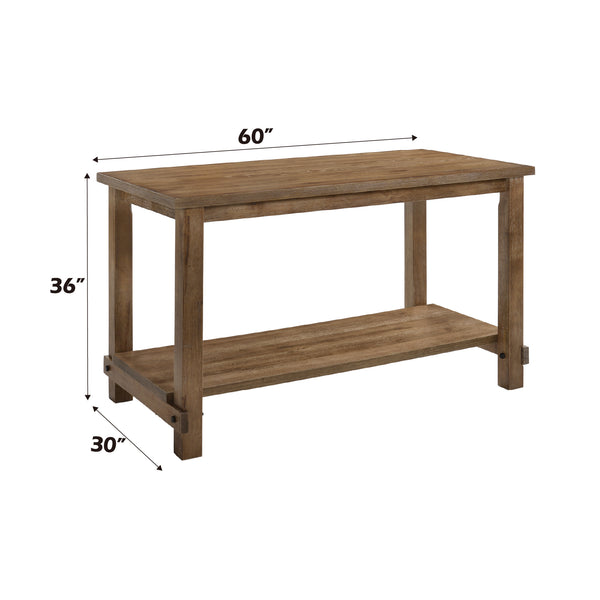 English Elm Martha Weathered Oak Counter Height Table with Open Storage Shelf, Solid Wood Veneer, 70 lb Top Load B2726P287571