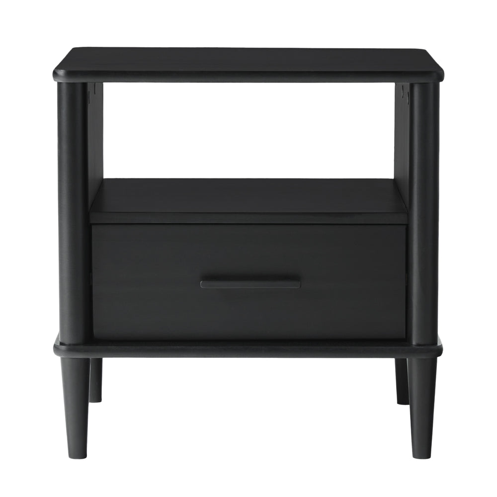 English Elm Walker Edison - Transitional Solid Pine Spindle Nightstand with Drawer and Open Cubby, Minimalist Handles, Low-Profile Black 26 L x 18.75 W x 5.5 H B185P168937
