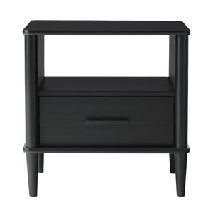 English Elm Walker Edison - Transitional Solid Pine Spindle Nightstand with Drawer and Open Cubby, Minimalist Handles, Low-Profile Black 26 L x 18.75 W x 5.5 H B185P168937