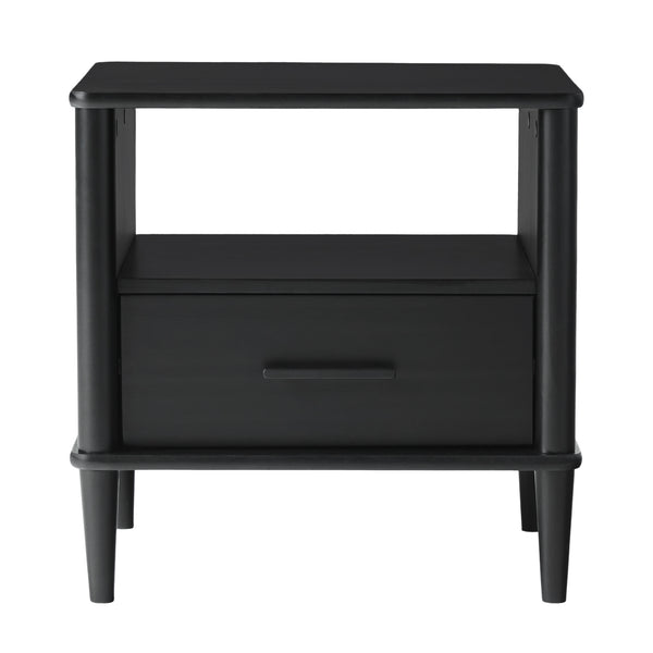 English Elm Walker Edison - Transitional Solid Pine Spindle Nightstand with Drawer and Open Cubby, Minimalist Handles, Low-Profile Black 26 L x 18.75 W x 5.5 H B185P168937