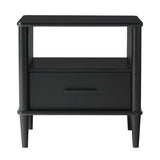 Black Solid Wood Nightstand - Classic Style, 1 Drawer, Open Cubby - Solid Pine - Versatile & Minimalist - 20x15.88x20