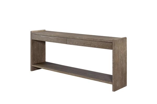 English Elm Sofa Cocoa 2-Drawer Console Table in Brown Solid Wood & MDF, Soft-Close Drawers, Rustic Shelf Blend B2699P323117