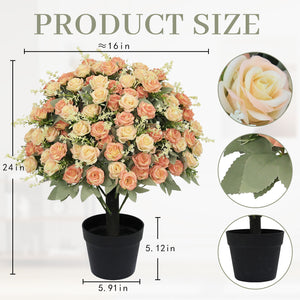 English Elm 24-inch Faux Rose Arrangement Uv Resistant Silk Blooms Set of Two Cement Potted Decor Green,Yellow W2945P458452