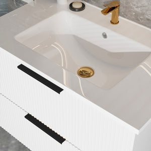 English Elm 36 Floating Bathroom Vanity with Ceramic Sink, Wall-Mounted 36" Modern Fluted Cabinet with Quiet Drawers Matte White 38.18 L x 22.83 W x 7.48 H W3520S00006