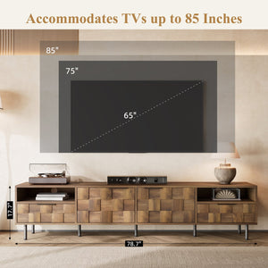 English Elm Mid Century Modern Tv Stand 79 Inch Wood Tone Console with Drawers for Living Room N710P401530P